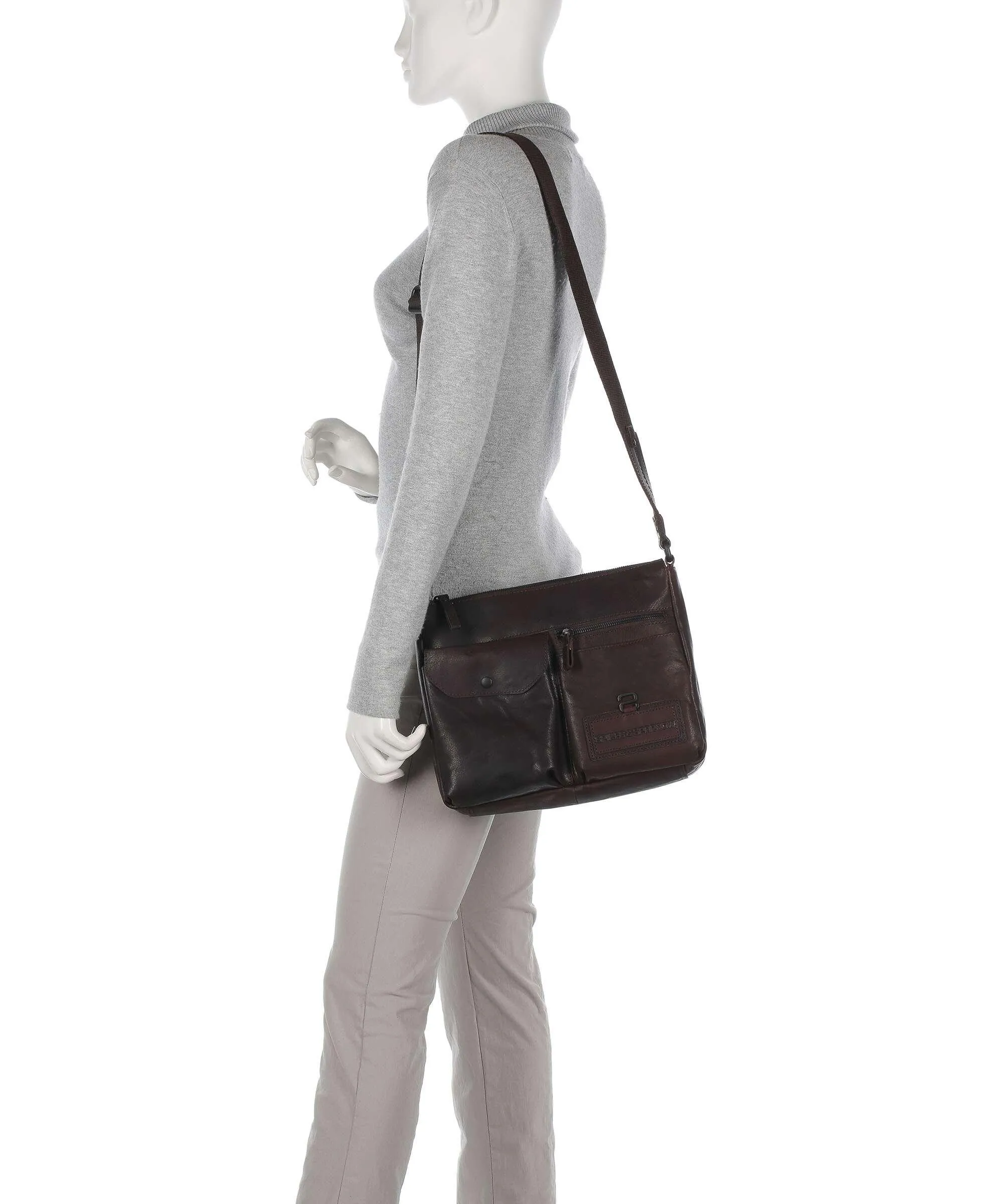  Spikes & Sparrow Bronco Borsa a spalla pelle a grana fine marrone scuro  