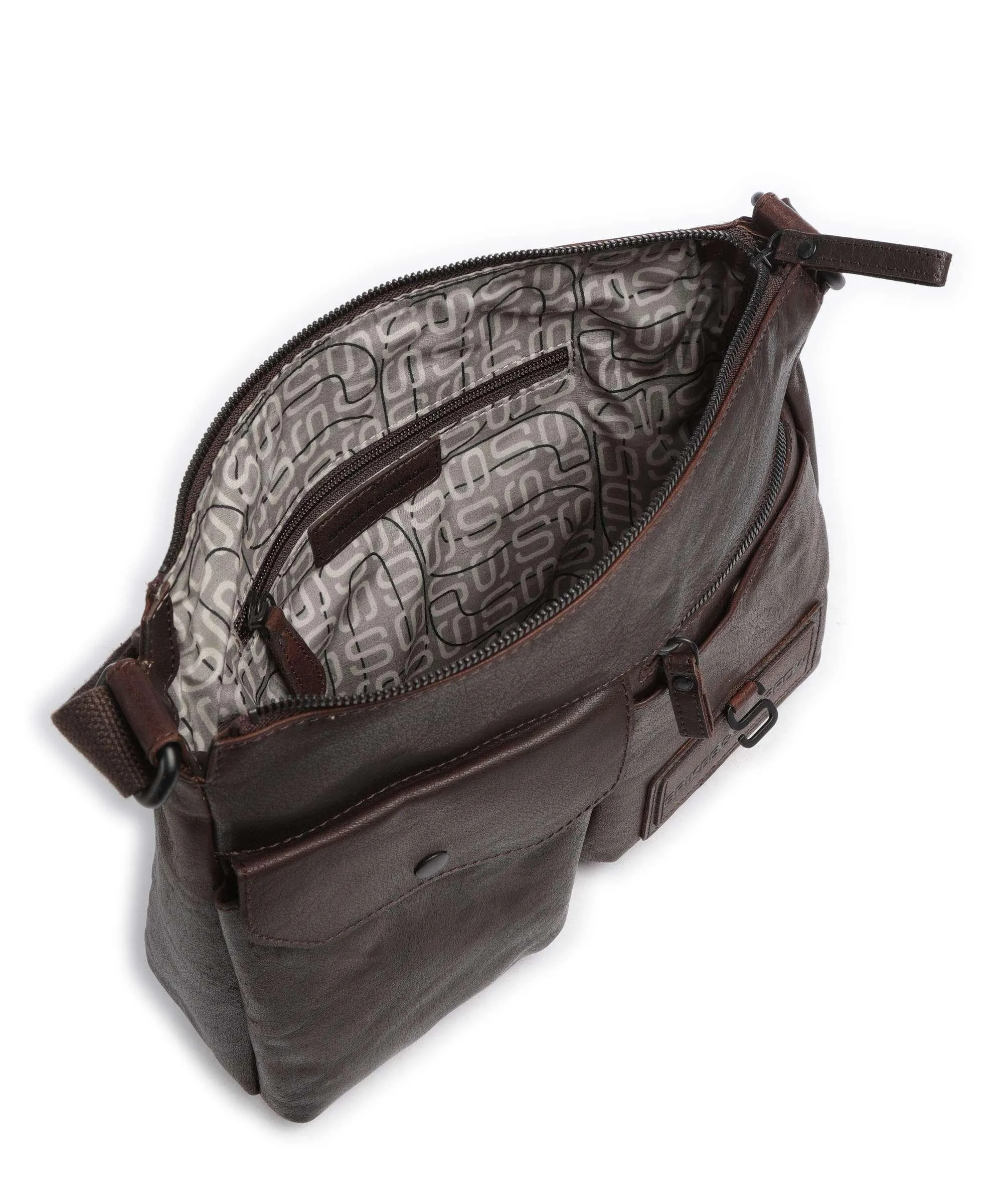  Spikes & Sparrow Bronco Borsa a spalla pelle a grana fine marrone scuro  
