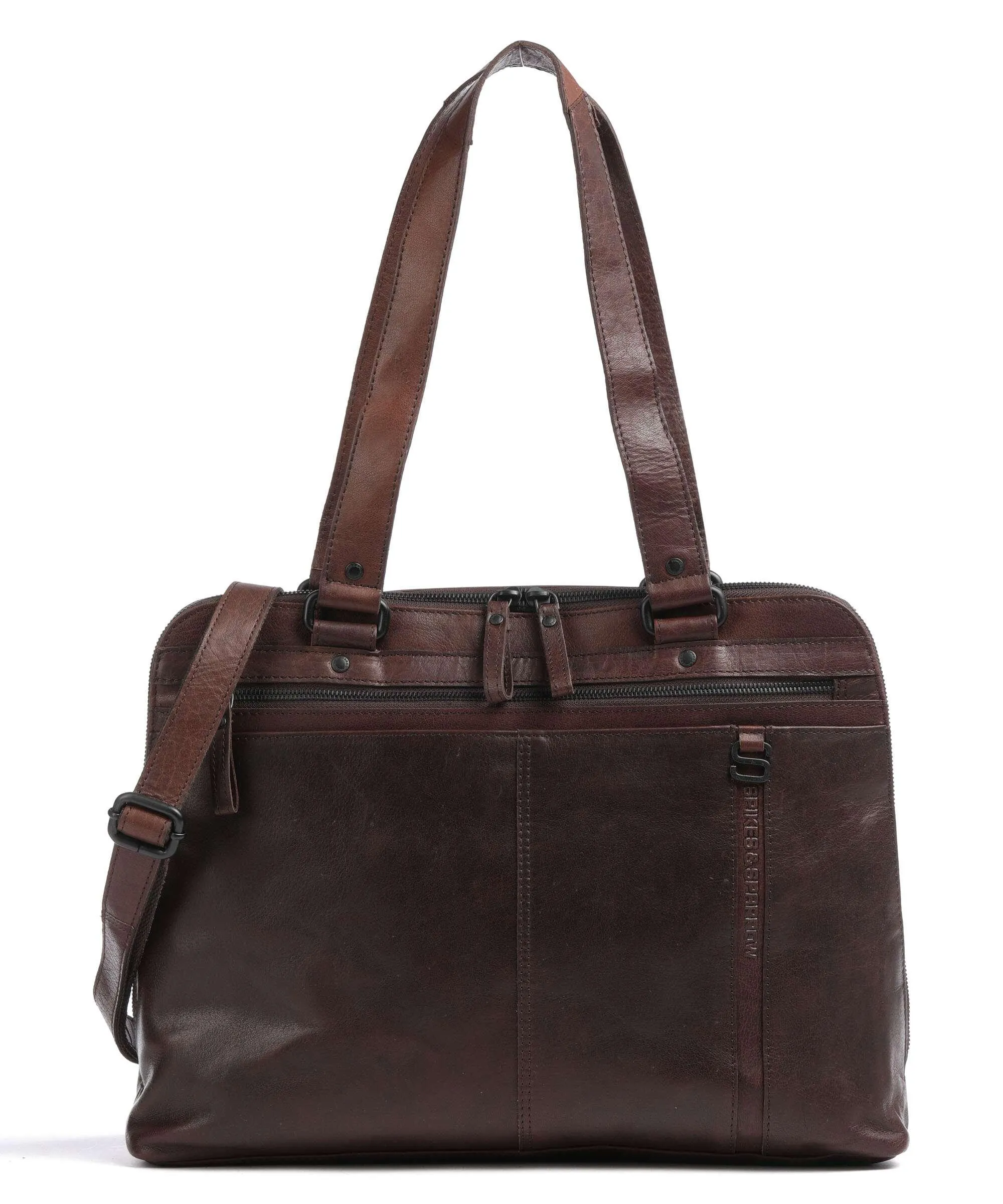  Spikes & Sparrow Bronco Borsa shopper 15″ pelle a grana fine marrone scuro  