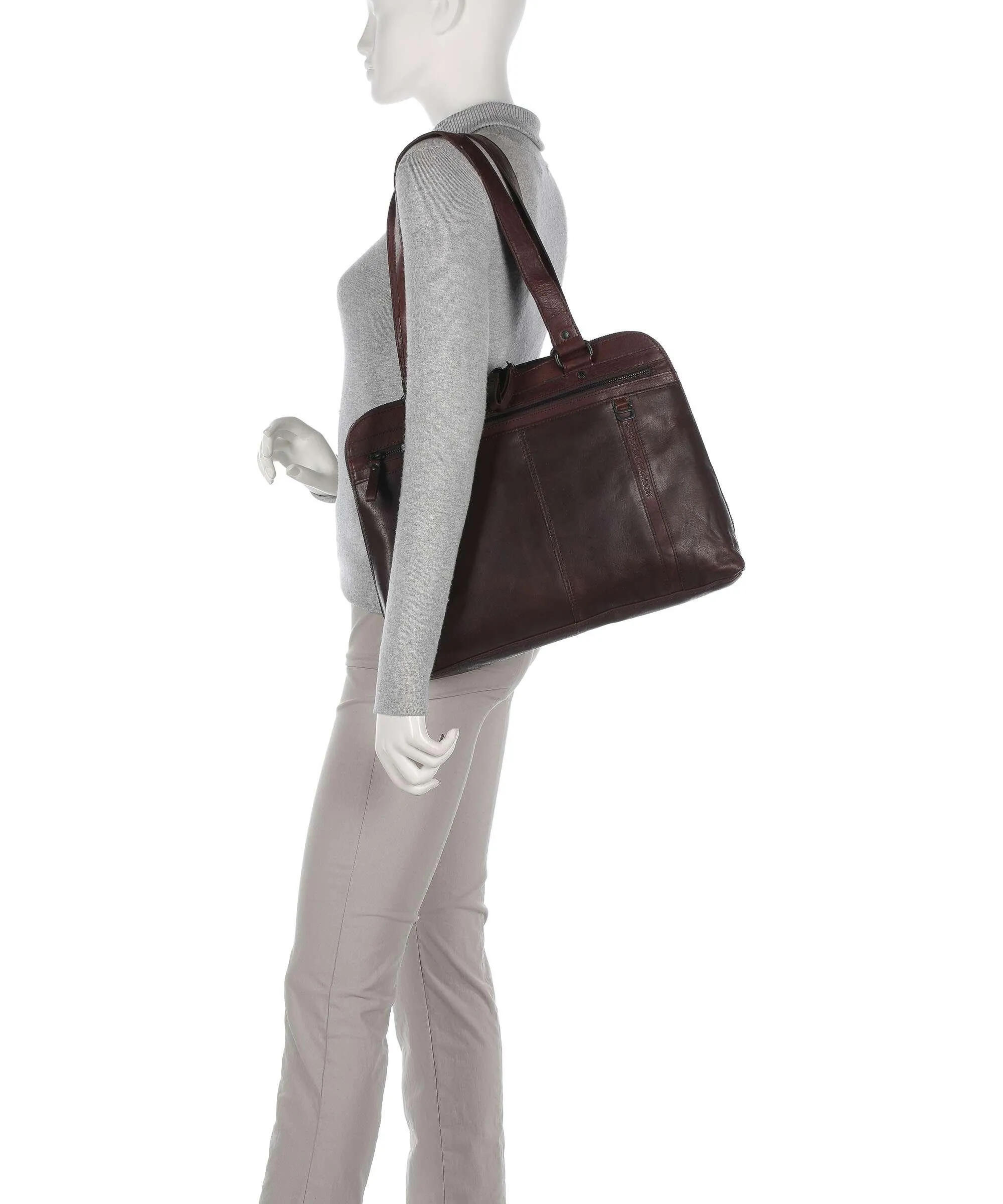  Spikes & Sparrow Bronco Borsa shopper 15″ pelle a grana fine marrone scuro  