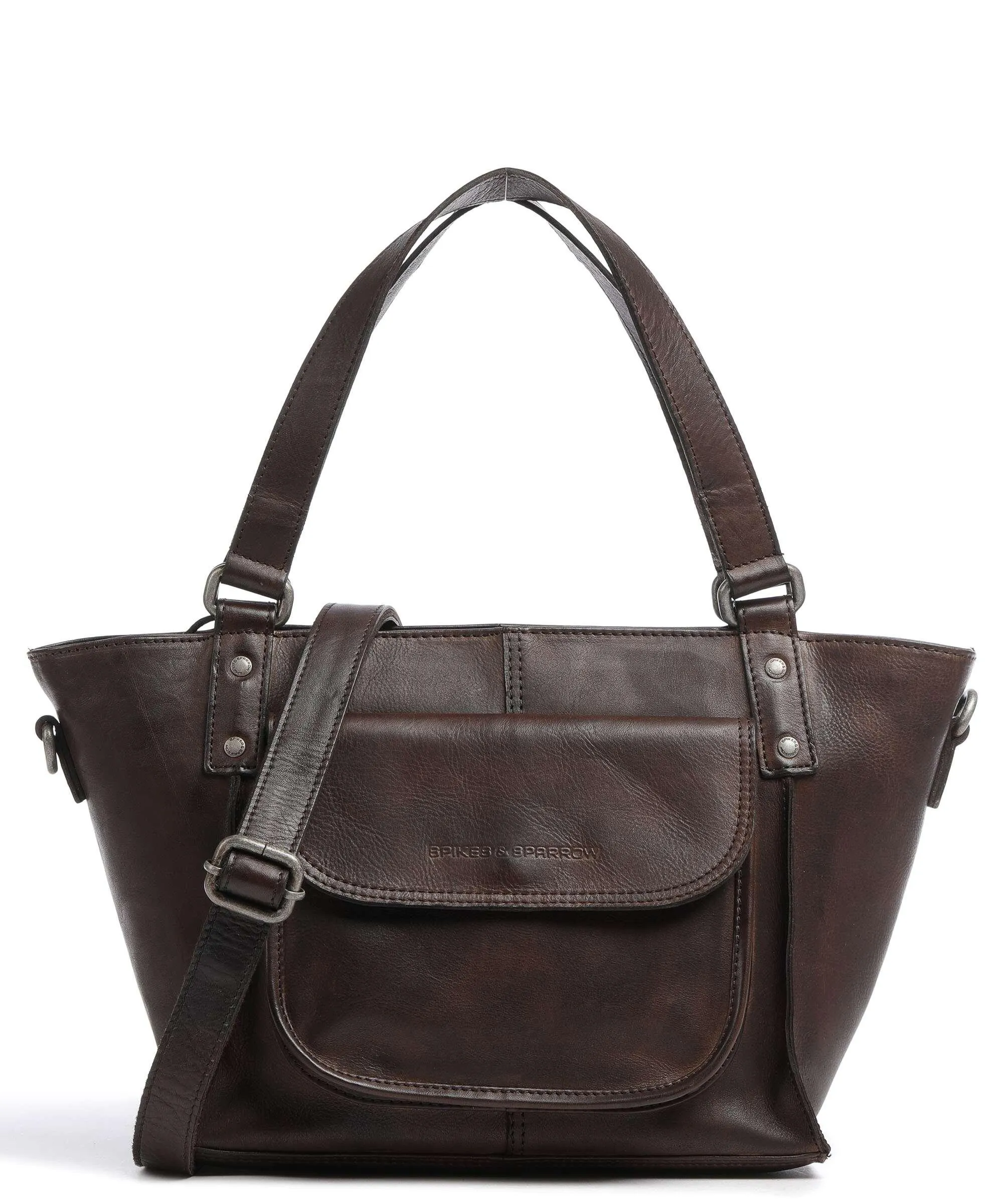  Spikes & Sparrow Mustang Borsa shopper pelle a grana fine marrone scuro  