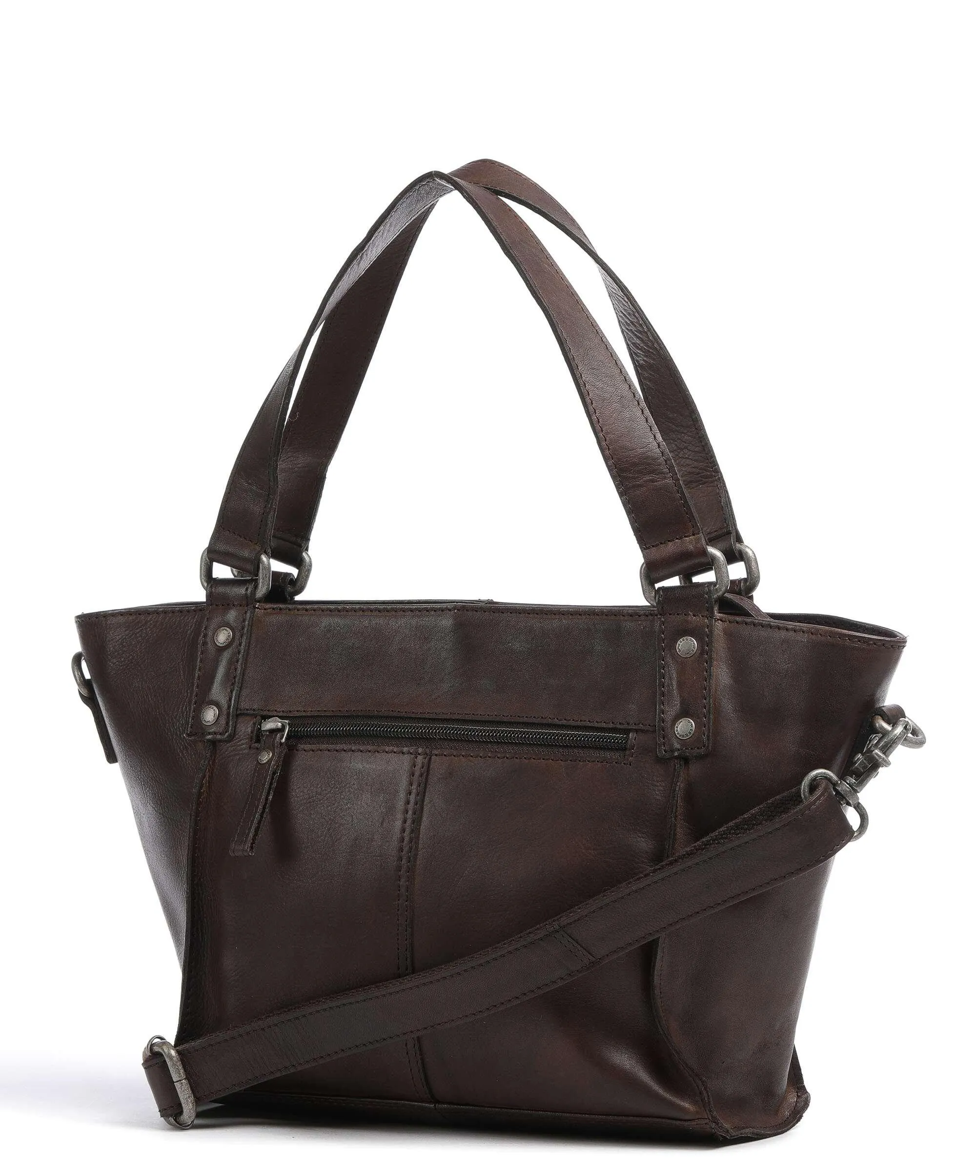  Spikes & Sparrow Mustang Borsa shopper pelle a grana fine marrone scuro  