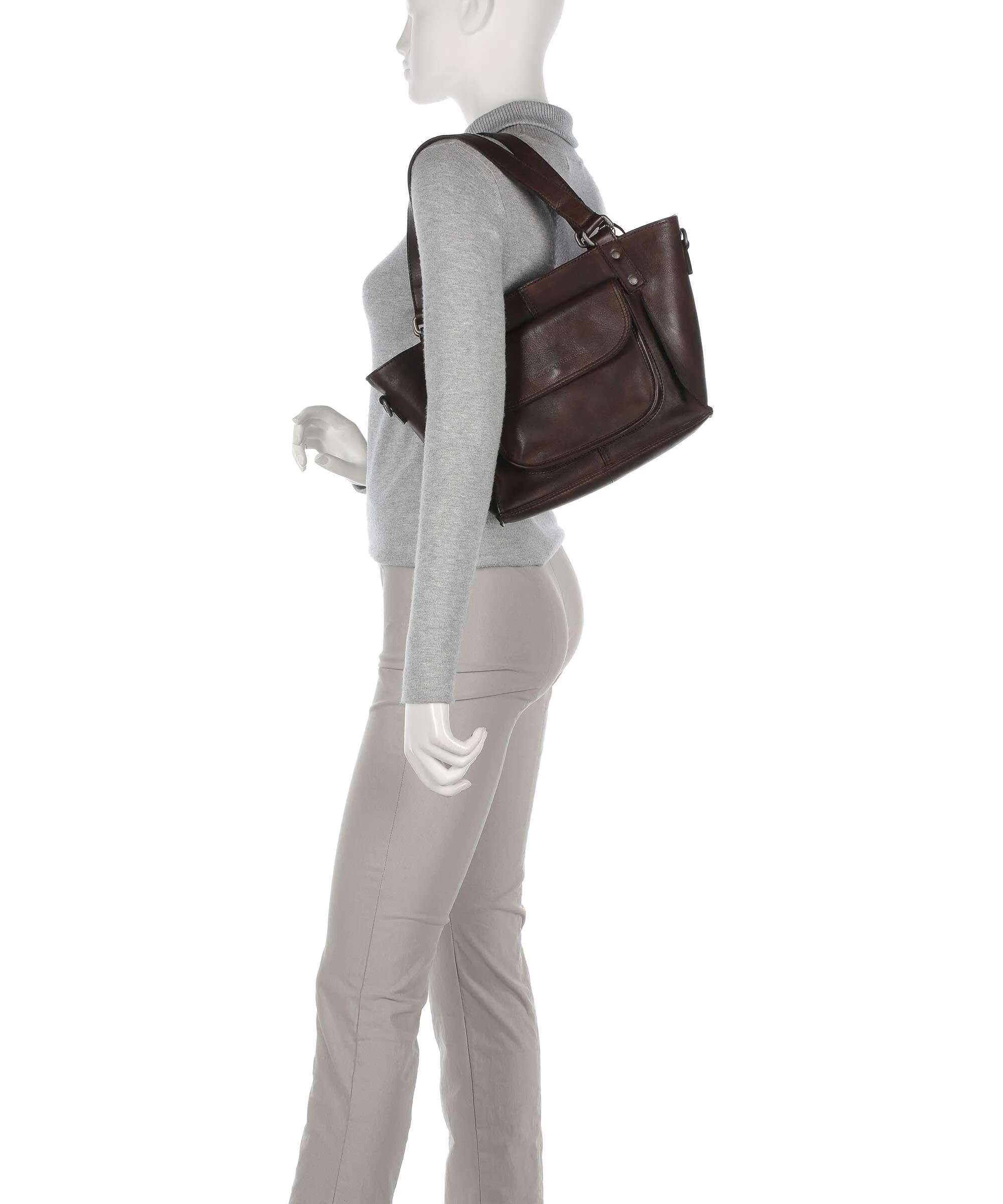  Spikes & Sparrow Mustang Borsa shopper pelle a grana fine marrone scuro  
