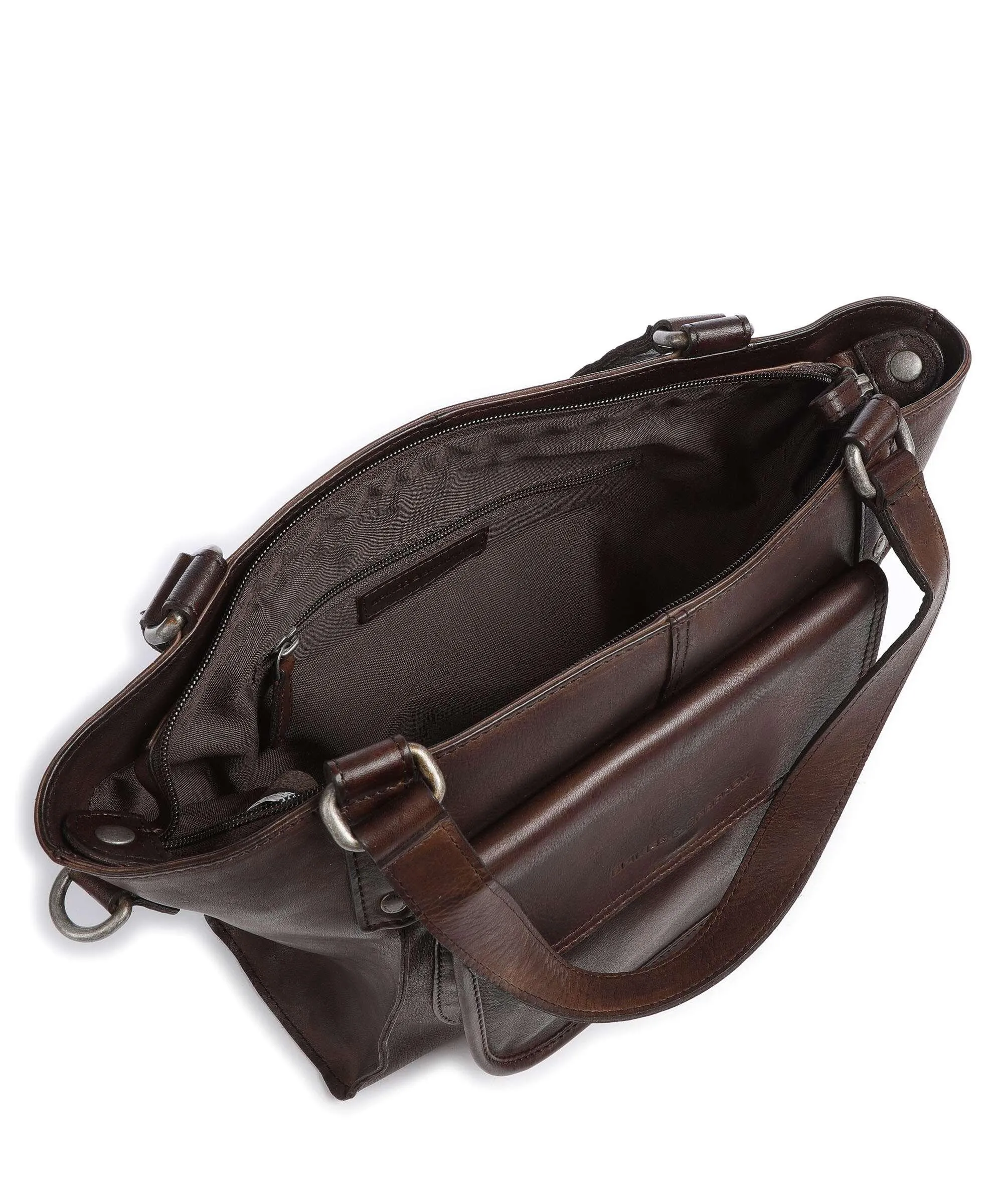  Spikes & Sparrow Mustang Borsa shopper pelle a grana fine marrone scuro  