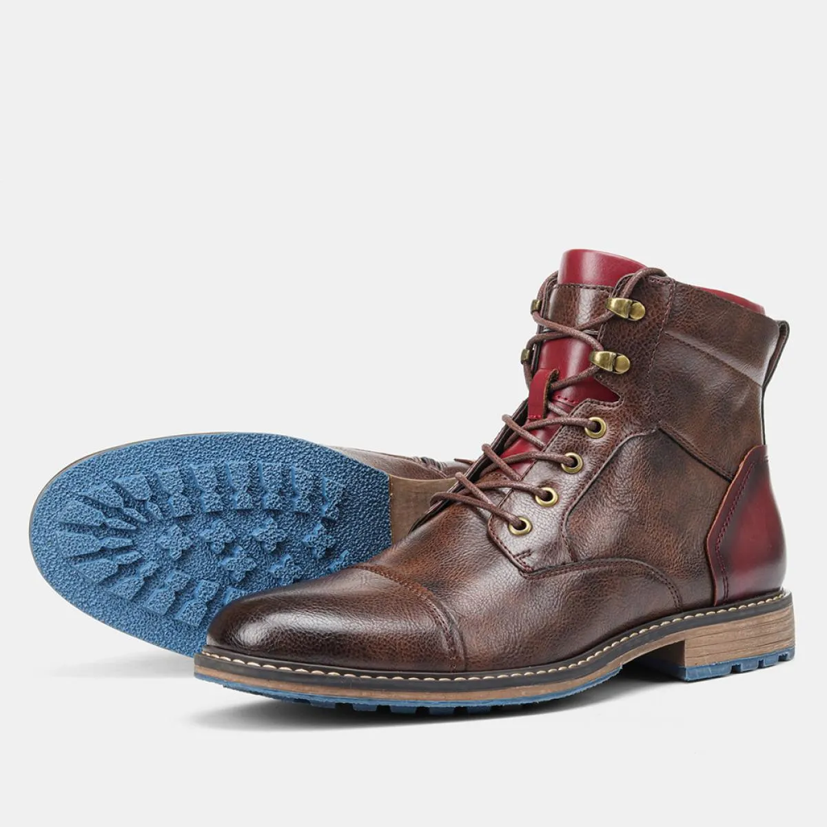 Stivaletti classici da uomo in pelle retrò Stivaletti alla moda da uomo Stivaletti stringati da uomo Scarpe alte