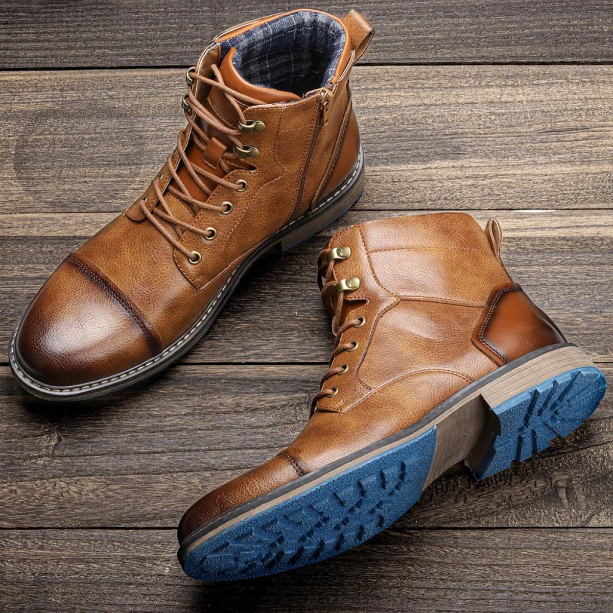 Stivaletti classici da uomo in pelle retrò Stivaletti alla moda da uomo Stivaletti stringati da uomo Scarpe alte