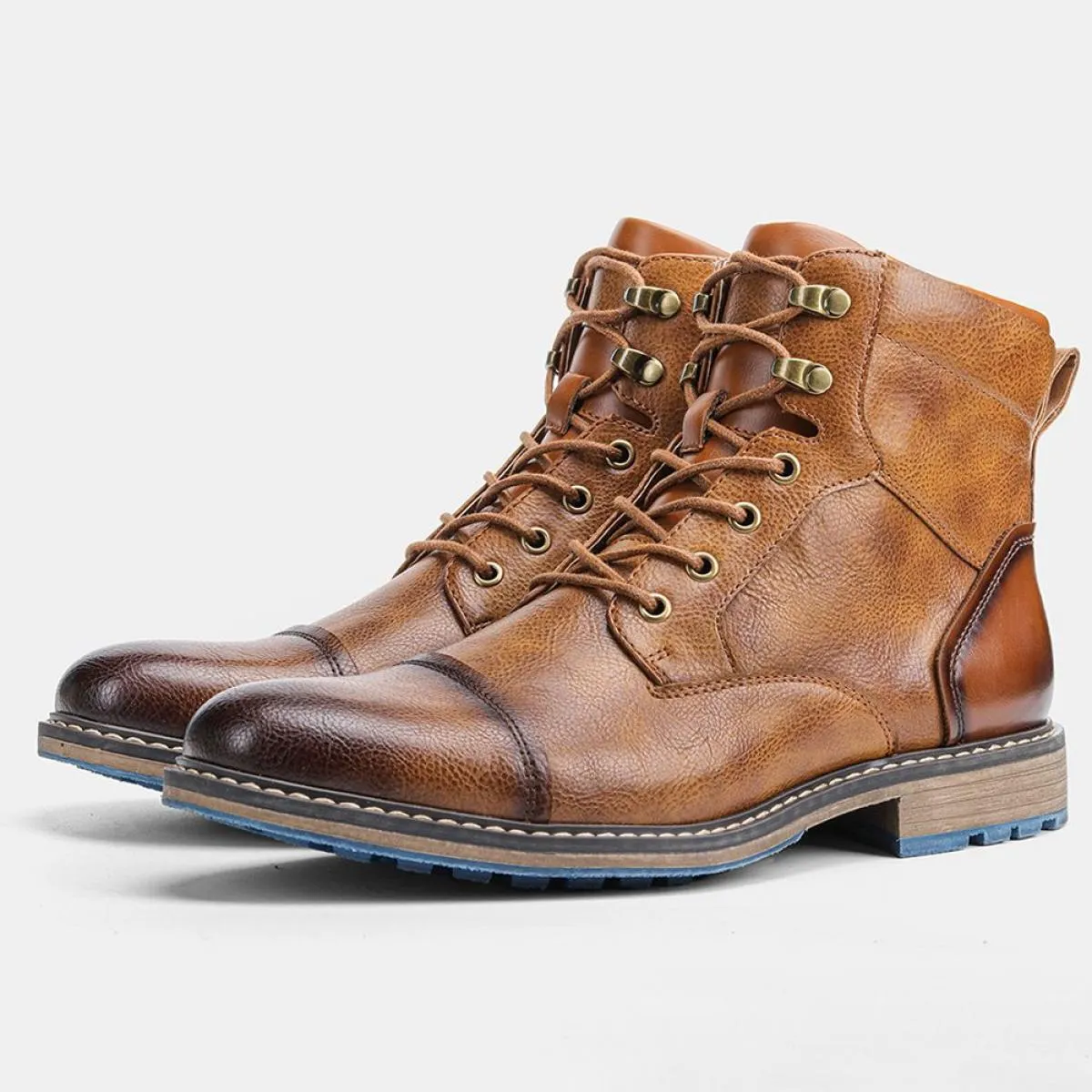 Stivaletti classici da uomo in pelle retrò Stivaletti alla moda da uomo Stivaletti stringati da uomo Scarpe alte
