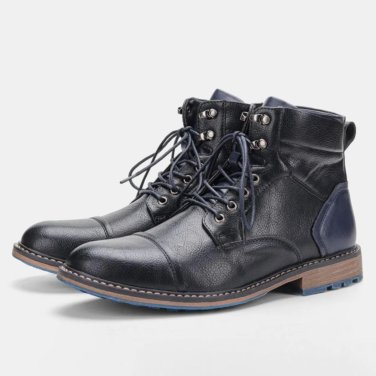 Stivaletti classici da uomo in pelle retrò Stivaletti alla moda da uomo Stivaletti stringati da uomo Scarpe alte