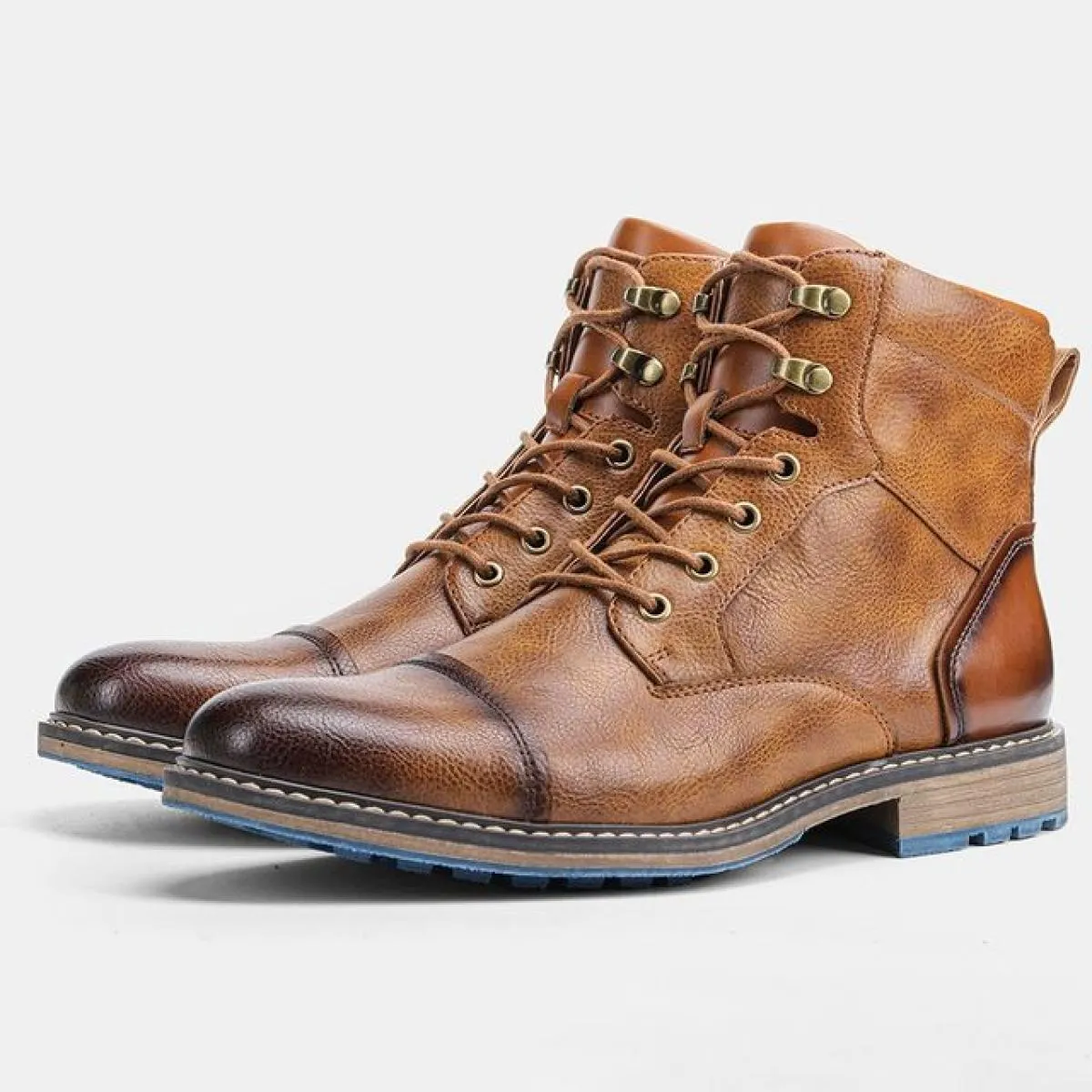 Stivaletti classici da uomo in pelle retrò Stivaletti alla moda da uomo Stivaletti stringati da uomo Scarpe alte