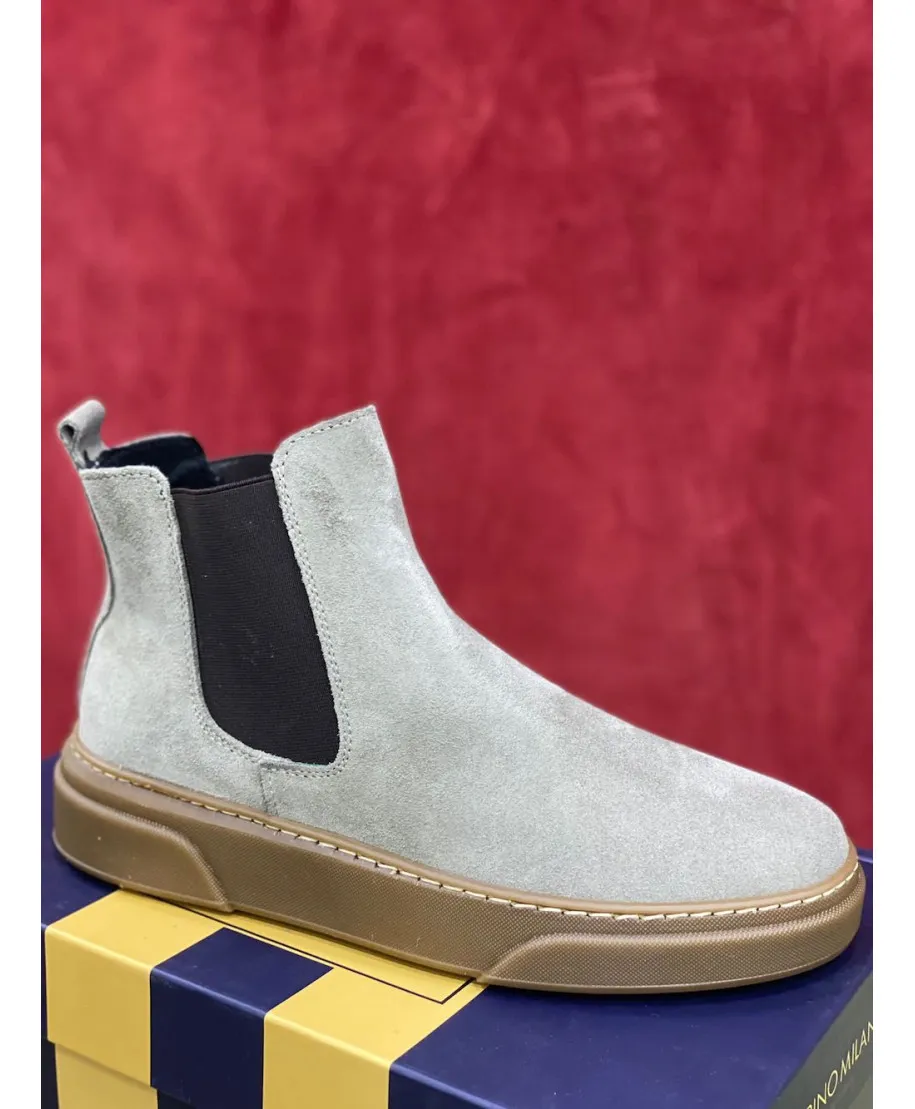 Stivaletti da uomo - Stivaletti Chelsea - Camoscio - Colore grigio - Made in Italy