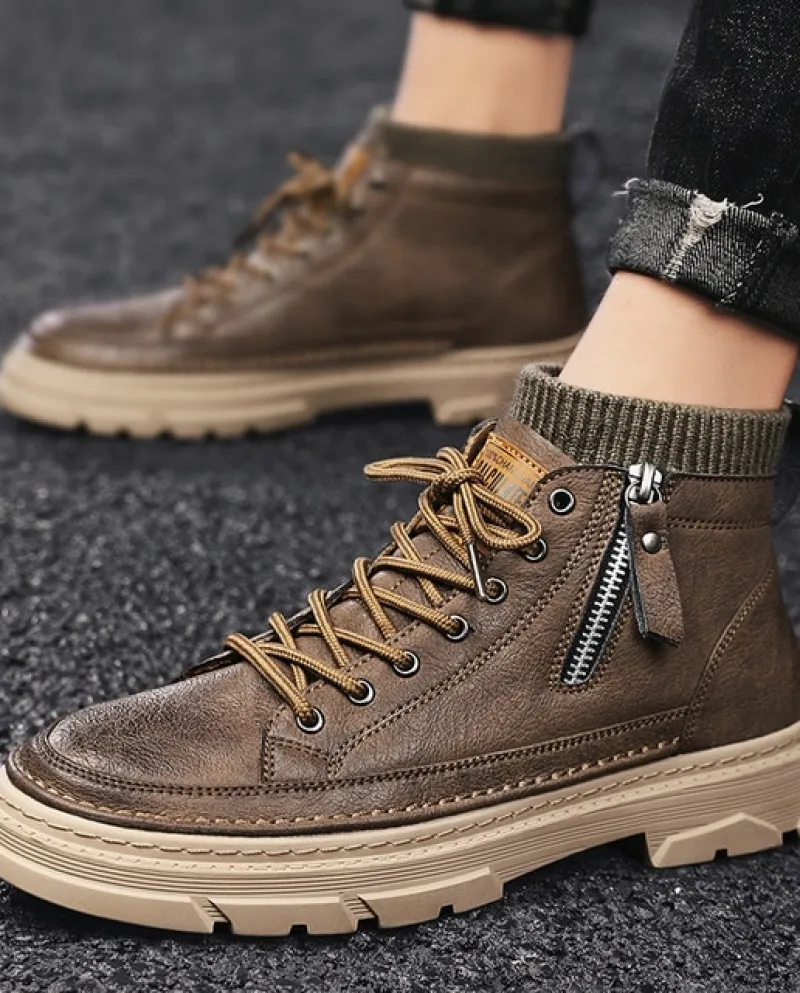 Stivaletti da uomo Stivaletti in pelle Piattaforma Comodi stivaletti Chelsea neri Calzature da passeggio Scarpe formali di nuova