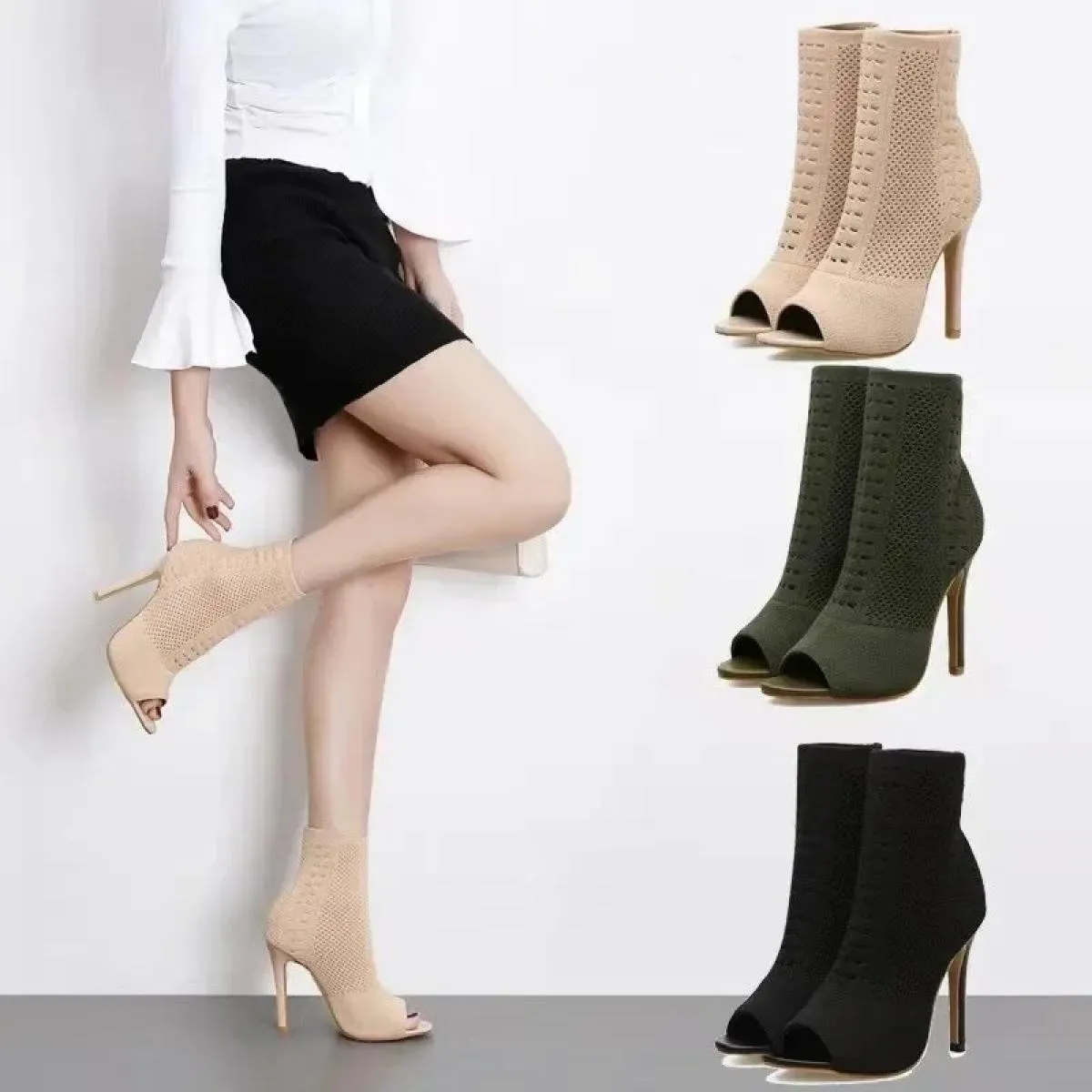Stivaletti stile punta aperta Stivaletti elasticizzati in tessuto da donna Stivaletti traspiranti Dance Pole Scarpe da donna 202