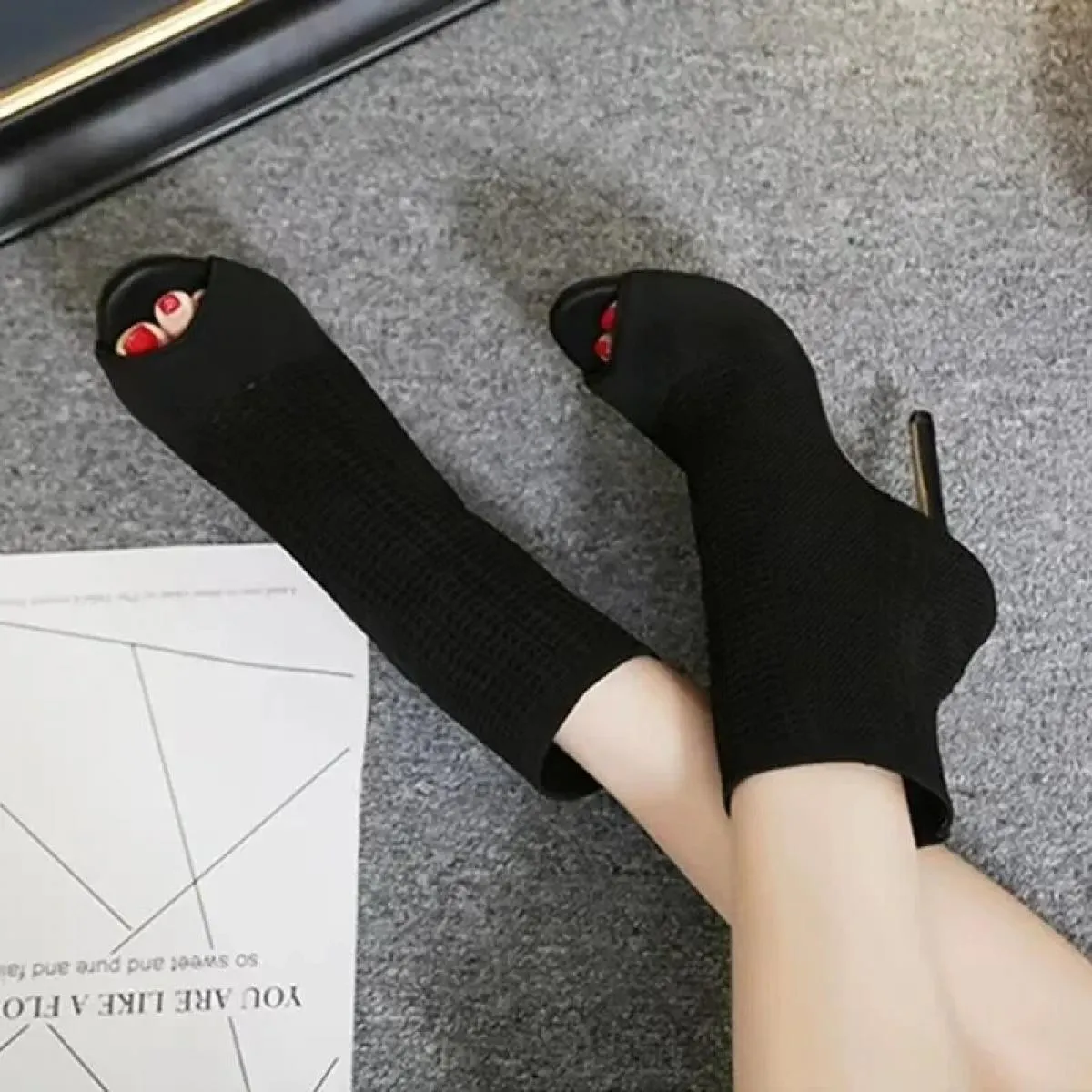 Stivaletti stile punta aperta Stivaletti elasticizzati in tessuto da donna Stivaletti traspiranti Dance Pole Scarpe da donna 202