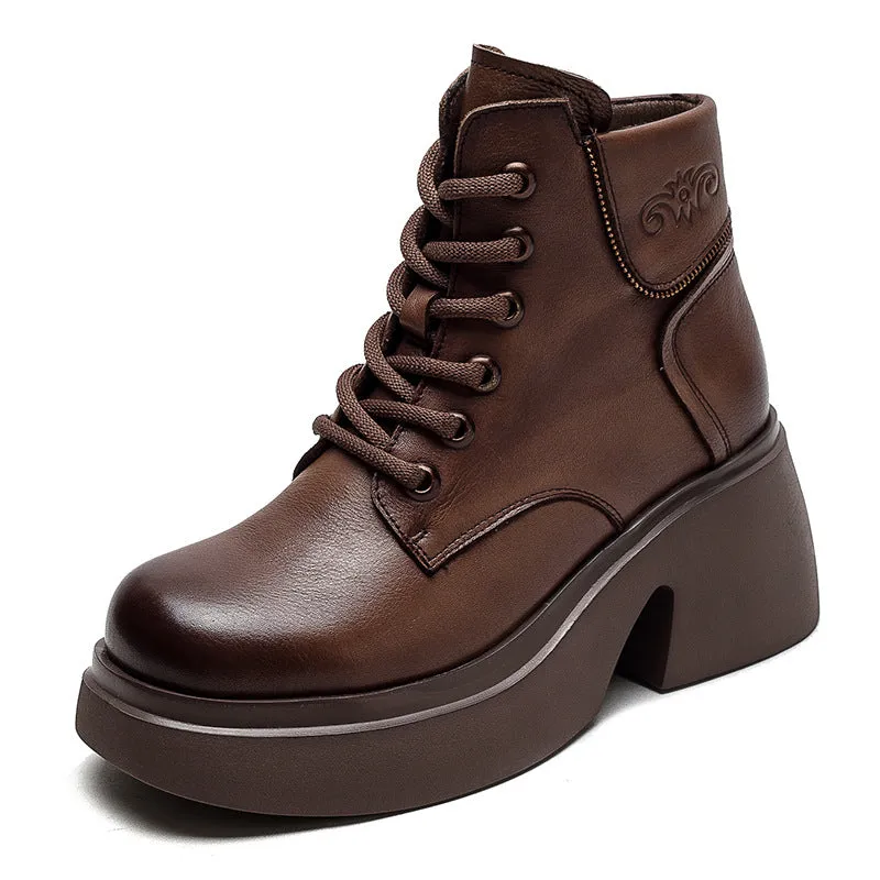 Stivali da donna con tacco grosso in pelle casual retrò