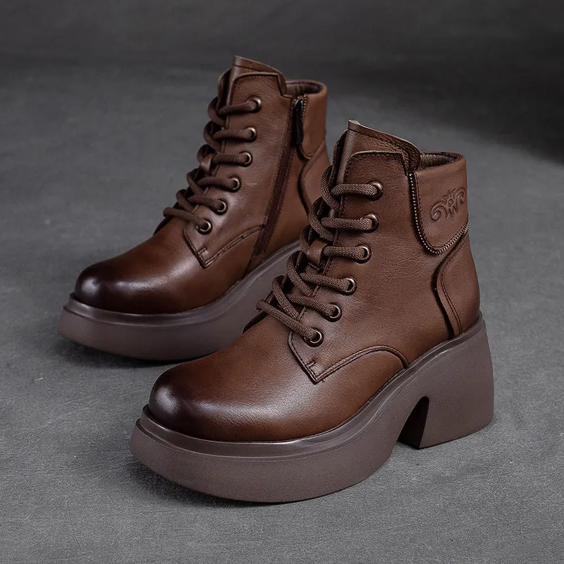 Stivali da donna con tacco grosso in pelle casual retrò