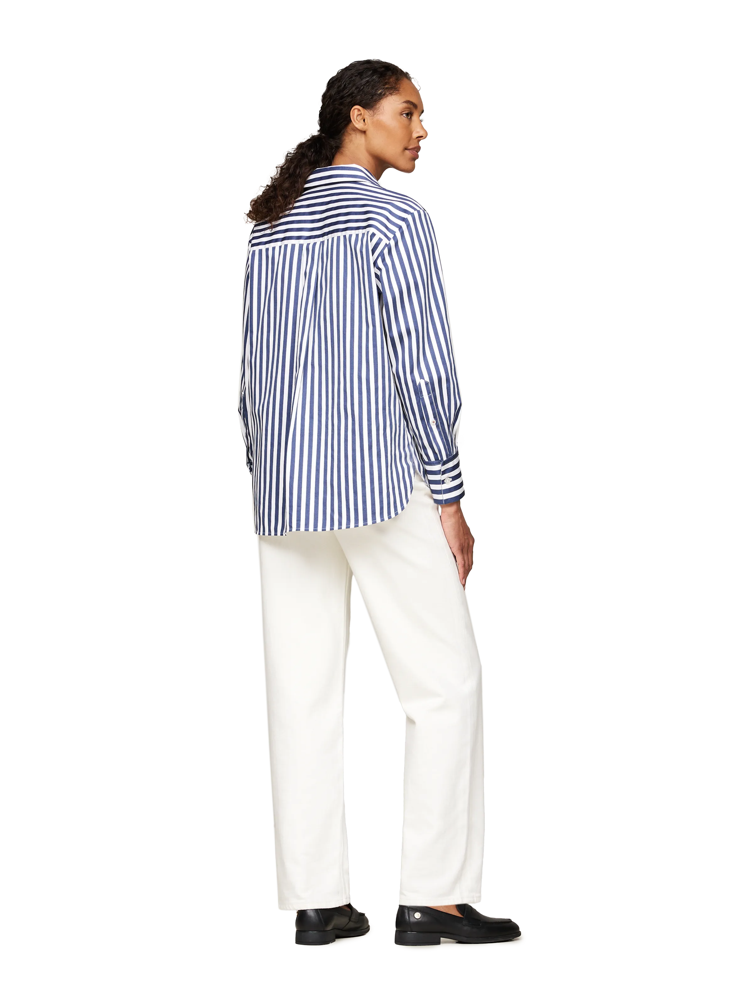  TOMMY HILFIGER   Camicia oversize a righe in misto cotone | Bianco