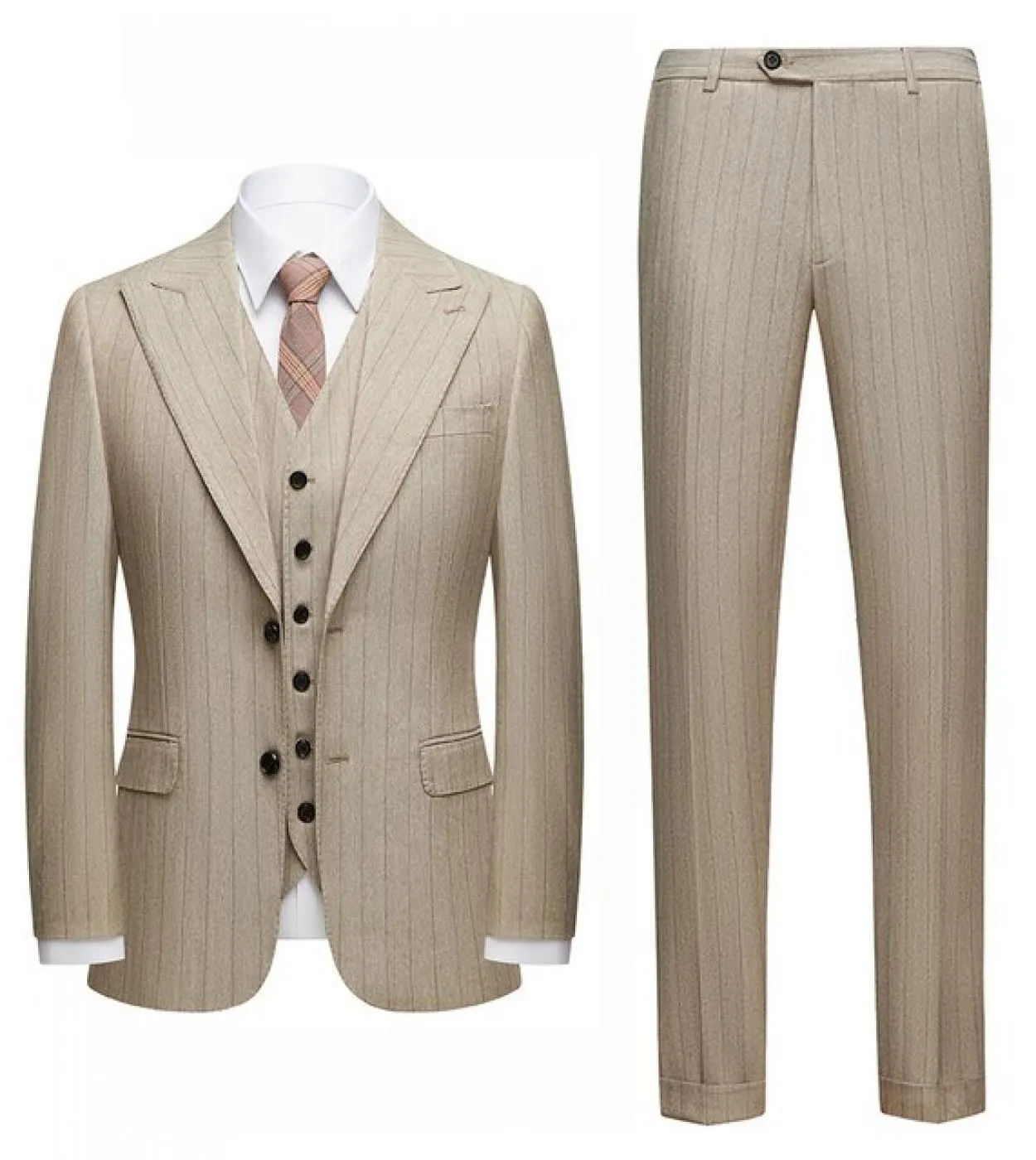Ultimi disegni del cappotto della mutanda della maglia Abiti da sposa a righe kaki di marca Moda uomo Abito formale slim fit Uom