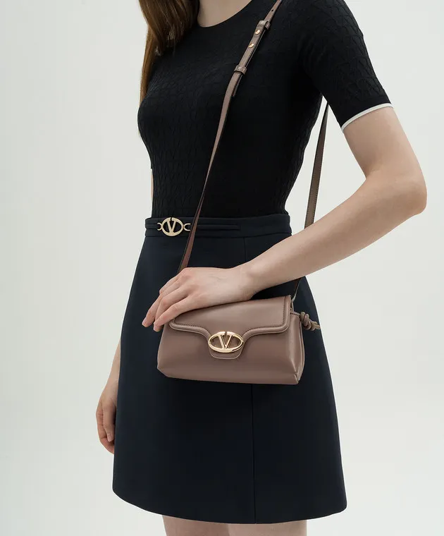 Valentino Borsa a tracolla in pelle beige VLOGO del 1960 5W2P0AC4ZFJ