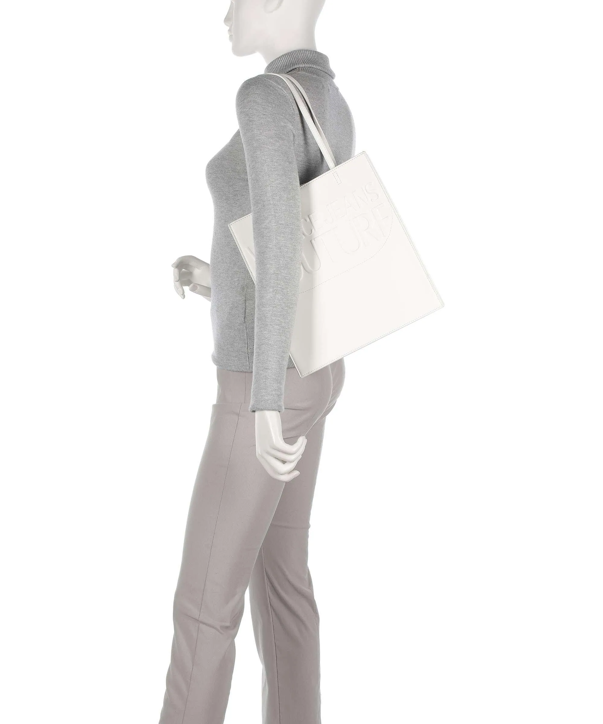  Versace Jeans Couture Institutional Logo Borsa shopper pelle sintetica bianco  