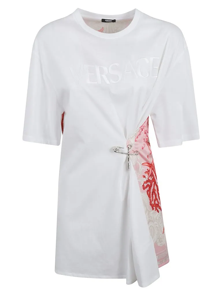 VERSACET-SHIRT UNITED JERSEY FABRIC + PRINT THE VACATION WITH LOGO EMBROIDERY White+multicolor
