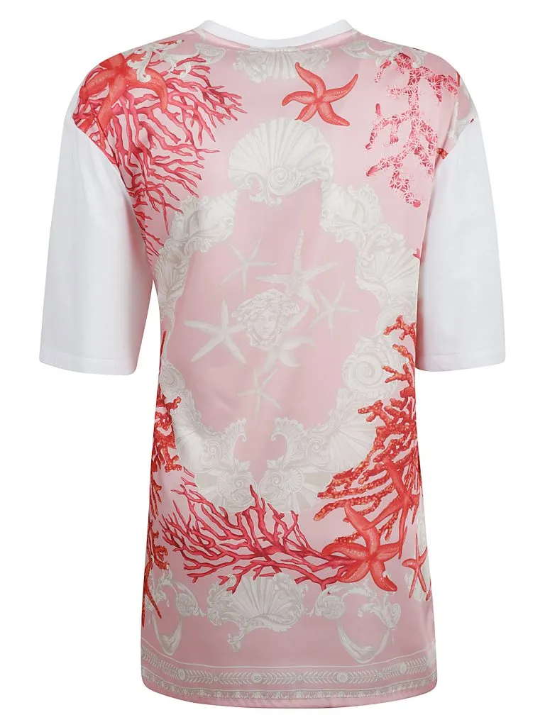 VERSACET-SHIRT UNITED JERSEY FABRIC + PRINT THE VACATION WITH LOGO EMBROIDERY White+multicolor