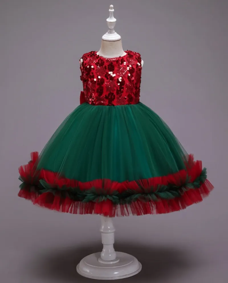 Vestito da ragazza Vestito a rete con paillettes Vestito da principessa con fiocco dolce Vestito da bambino E