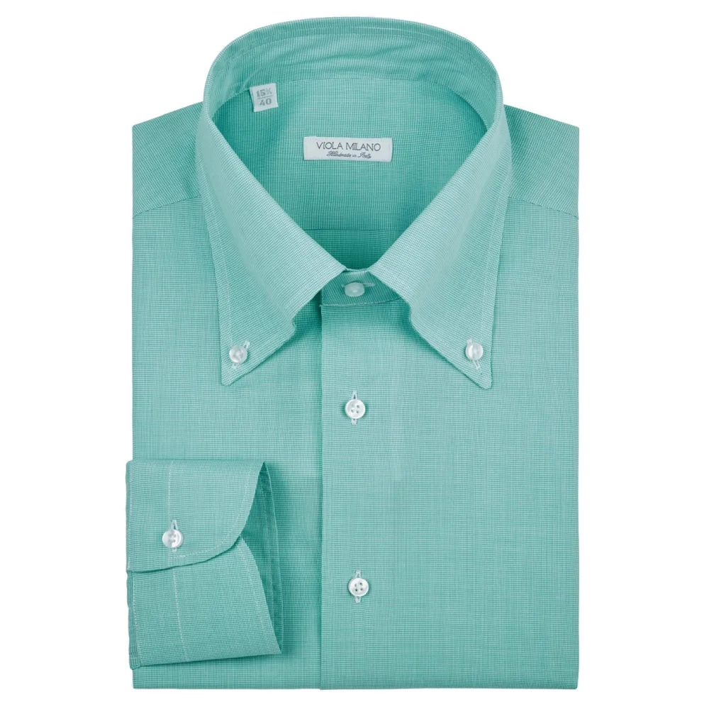 Viola Milano - Camicia Button Down Voila Tela Micro Pattern - Mentolo - Handmade in Italy - Luxury Exclusive Collection
