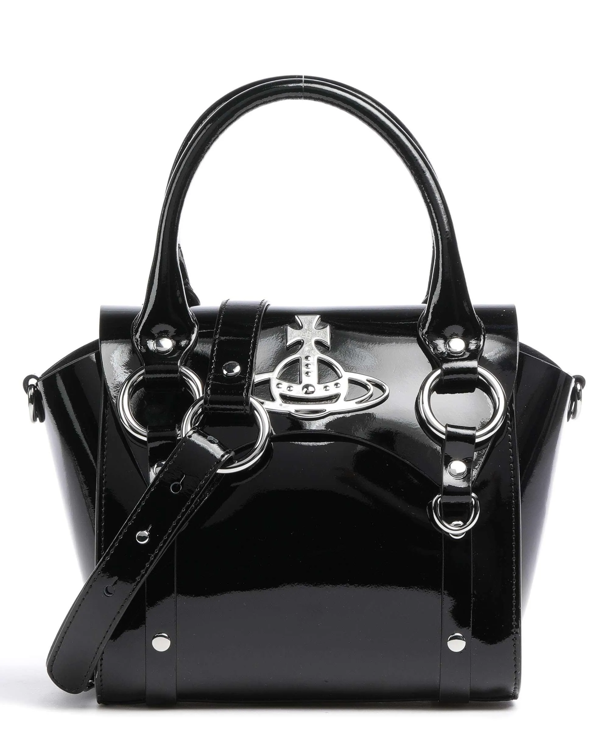  Vivienne Westwood Betty Shiny Patent Small Borsa a mano pelle verniciata nero  