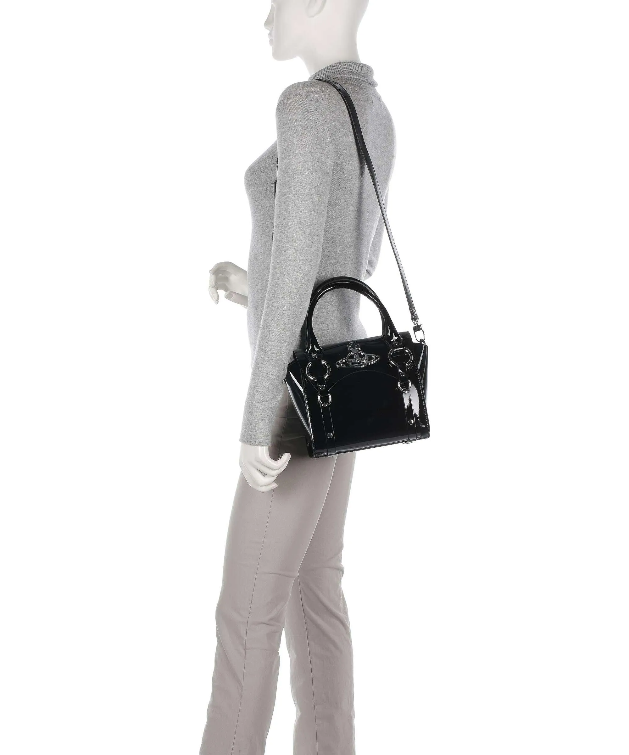  Vivienne Westwood Betty Shiny Patent Small Borsa a mano pelle verniciata nero  