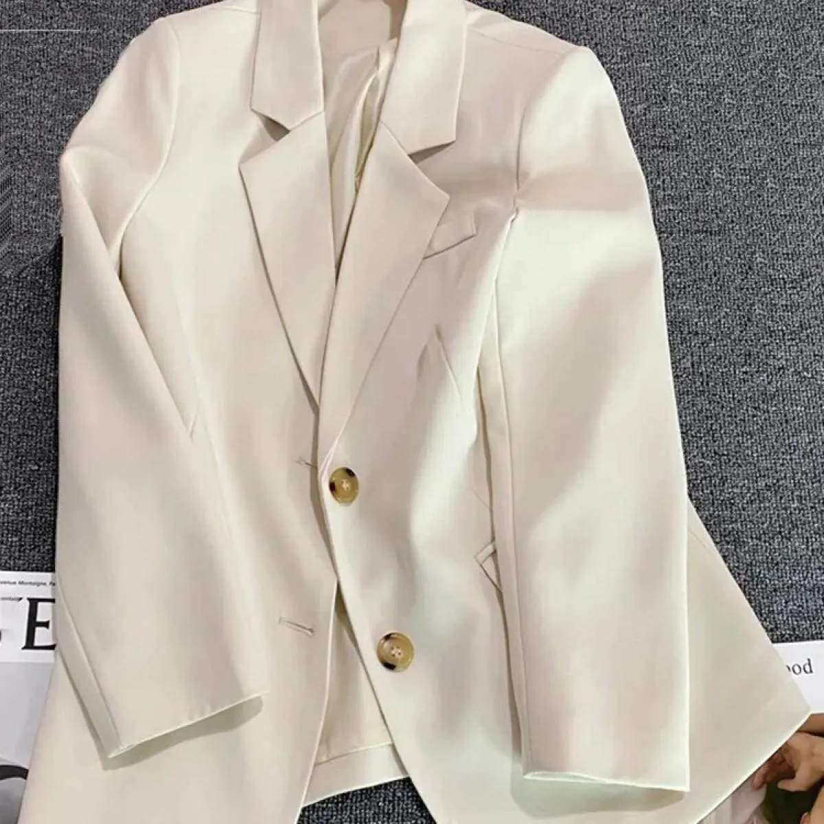 Xfpv Elegante Abito Bianco Crema Top Donna Monopetto Blazer con Intaglio Giacca Cappotto 2023 Moda Nuova Tendenza Primavera Autu