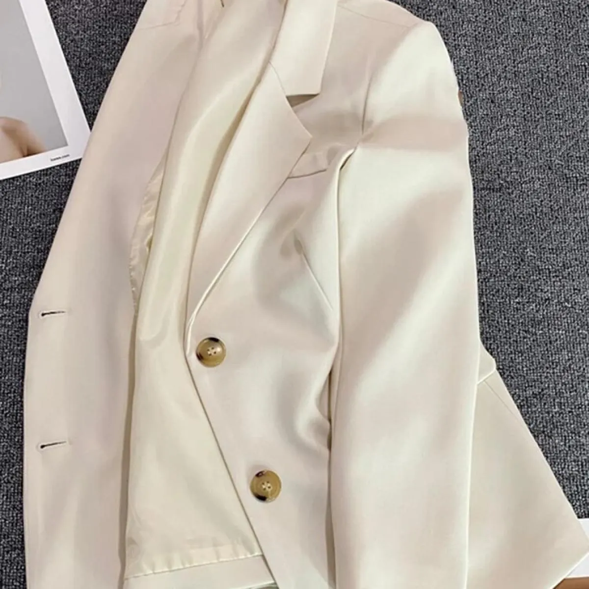 Xfpv Elegante Abito Bianco Crema Top Donna Monopetto Blazer con Intaglio Giacca Cappotto 2023 Moda Nuova Tendenza Primavera Autu