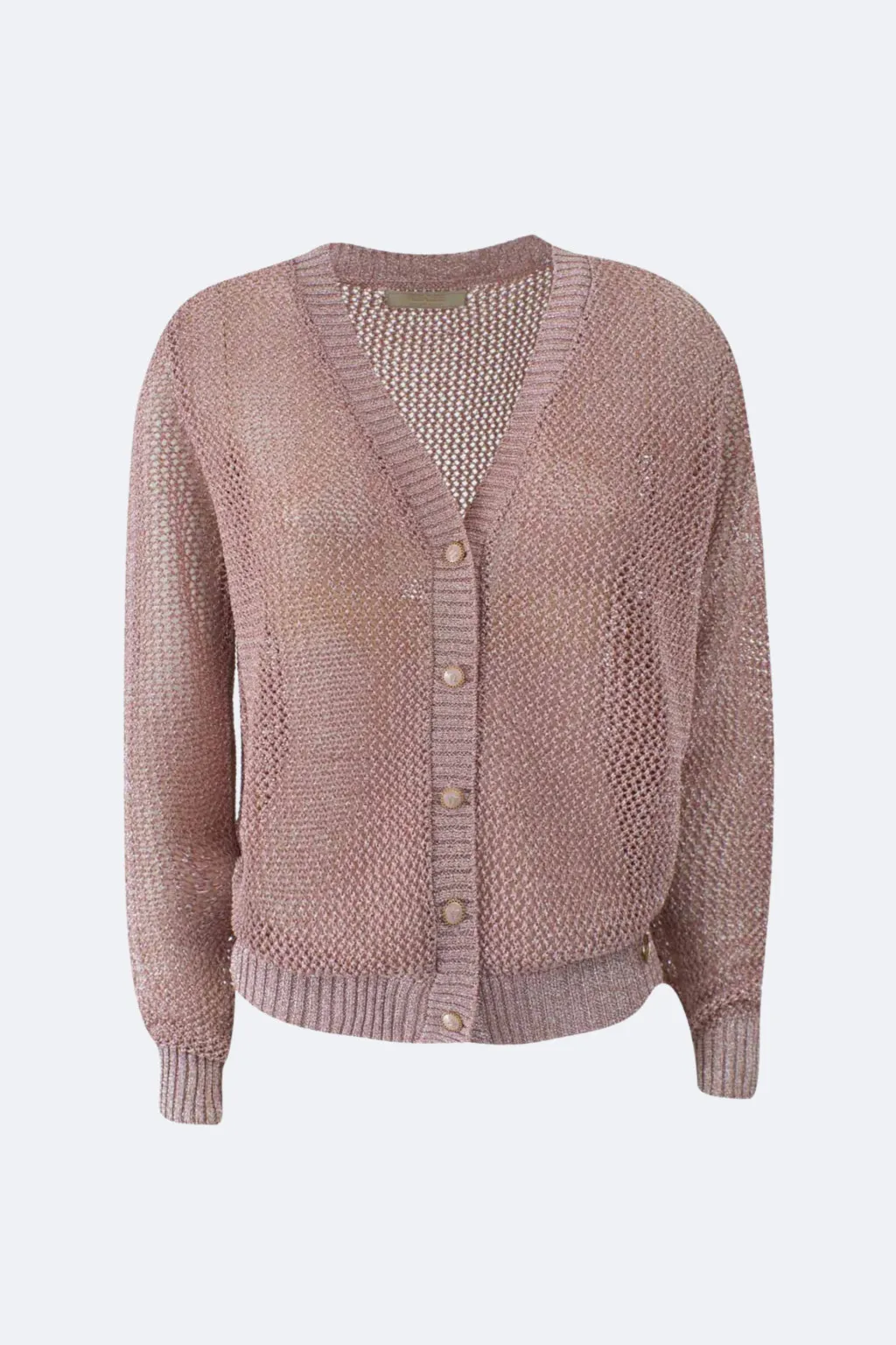 YES-ZEE CARDIGAN A RETE IN LUREX ROSA M434