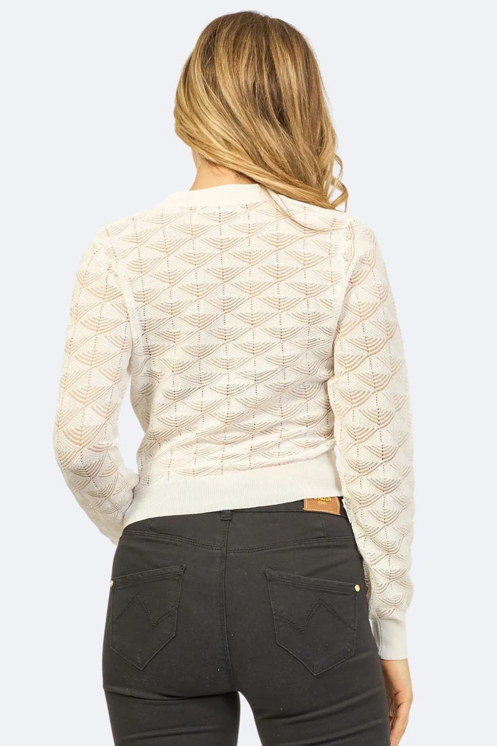 YES-ZEE CARDIGAN CORTO CON SCOLLO A V BIANCO M438