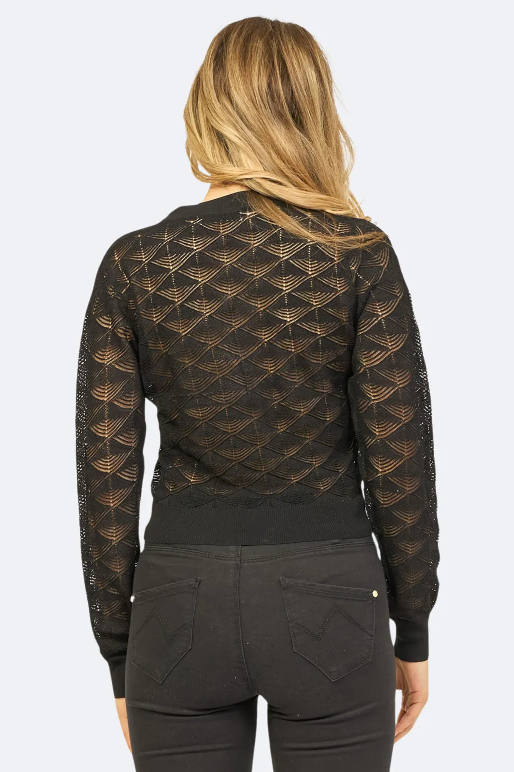 YES-ZEE CARDIGAN CORTO CON SCOLLO A V NERO M438