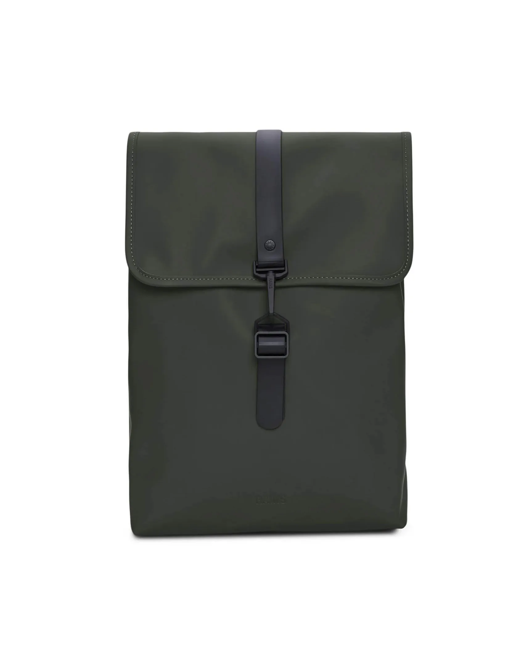 Zaino Rucksack verde militare in tessuto impereabile effetto gommato con patta