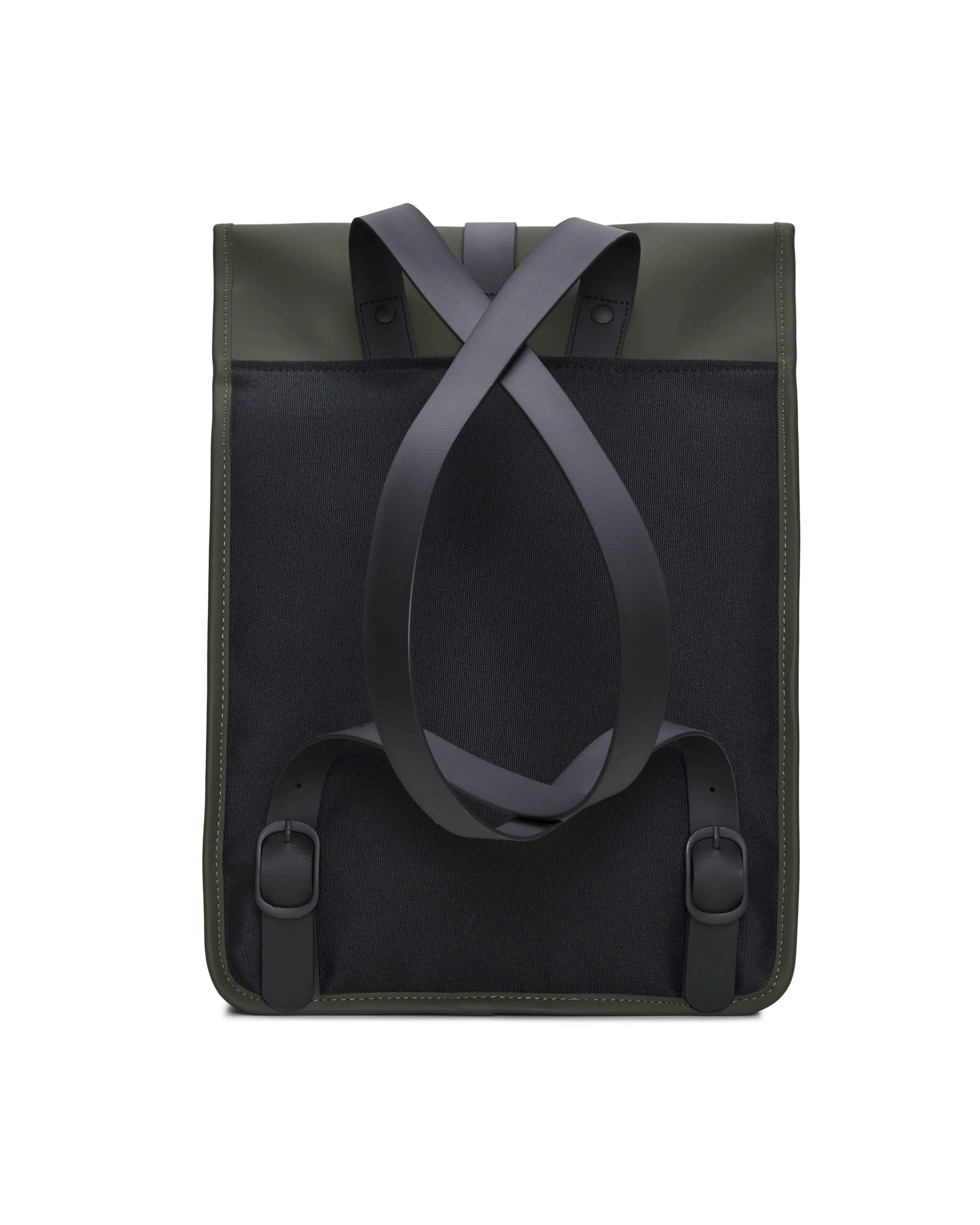 Zaino Rucksack verde militare in tessuto impereabile effetto gommato con patta